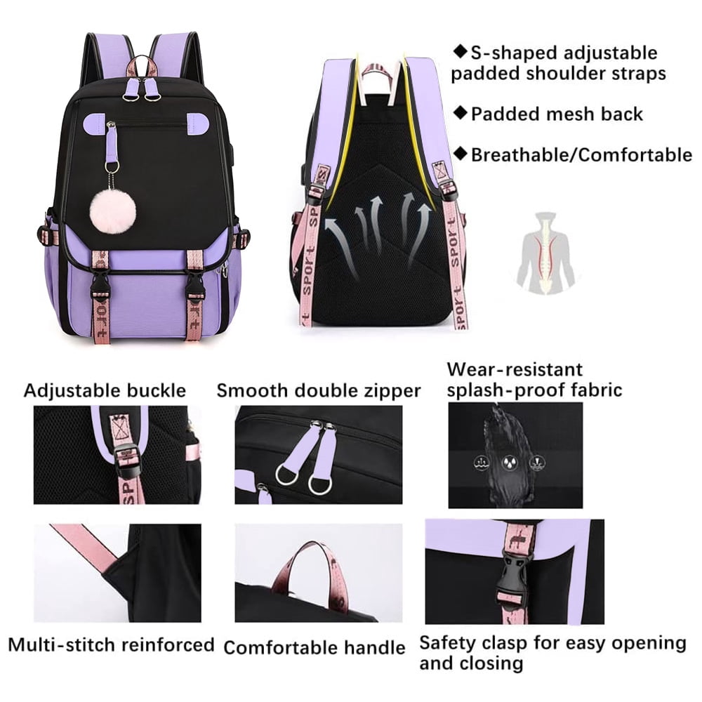 SANMADROLA School Backpack Bookbag, Heavy Duty Backpack 21L Schoolbag Bookbag with USB Charge Port