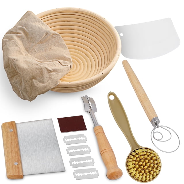 Kit de canasta de fermentación para pan redonda de 23 cm con herramientas Swice