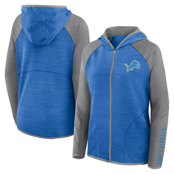Women's Fanatics Blue/Gray Detroit Lions Redzone End Around Pass Raglan Full-Zip Hoodie