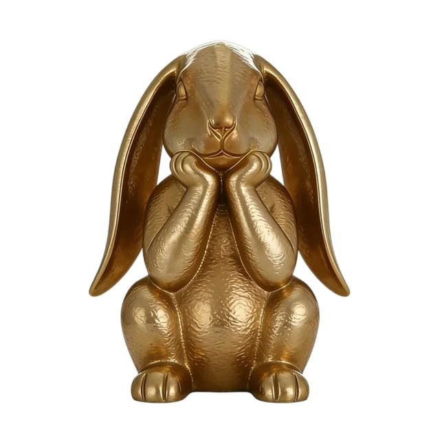 Spring Rabbits Easter Decorations, 3D Printed Vintage Gold Bunny Statue, Easter Table Centerpiece, Decorative Bunny Sculpture Collectibles Gift for Home Indoor Decor