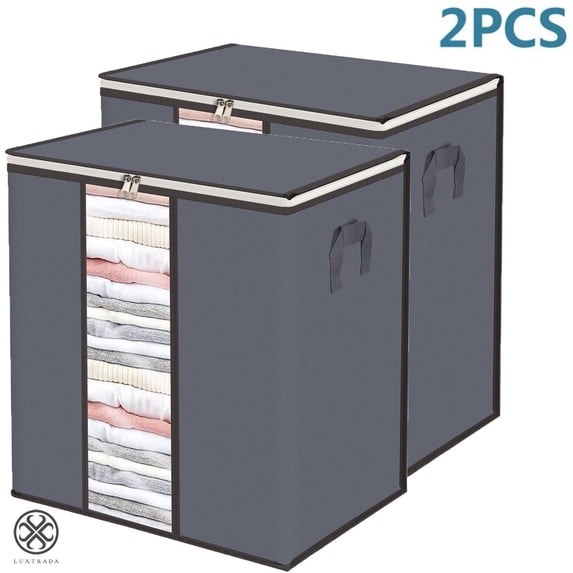 Luxtrada 1/2pcs Foldable Storage Bag Organizers, Waterproof Anti-Mold Moisture Proof Clothes Storage Container Zipper Bag for Blanket Comforter Bedding, Closet Storage Boxes