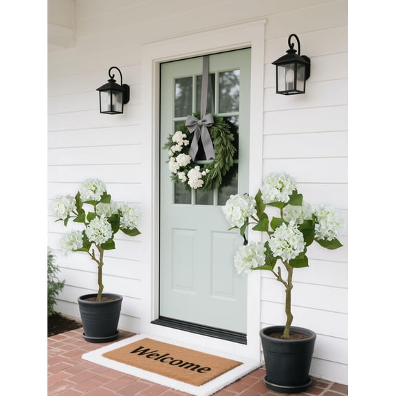 Nuptio 2 Pack Artificial Hydrangea Tree, Faux Flower Plants for Floor Indoor Outdoor Front Porch Patio Entrance Decor 39"