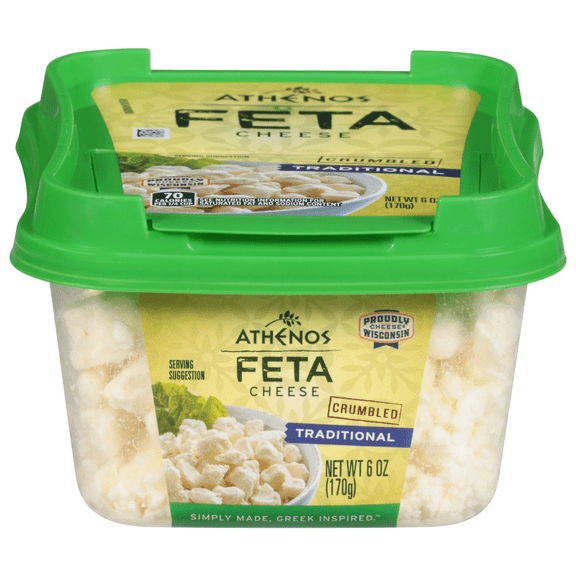 Athenos Crumbled Traditional Feta Cheese 6 oz, Refrigerated, Plastic Tub