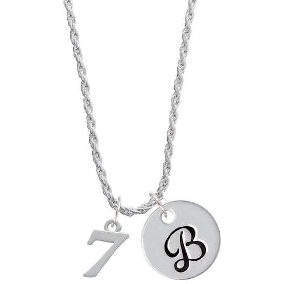 Delight Jewelry Silvertone Number - 7 - Silvertone Script Initial Disc - B - Charm Necklace, 20"+3"
