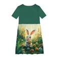 thumbnail image 4 of SGFCWSX Girls Short Sleeve Dress Crew Neck Easter Egg Bunny Print A-Line Casual Summer Dresses for Kids Green Size 7-8 Years, 4 of 5