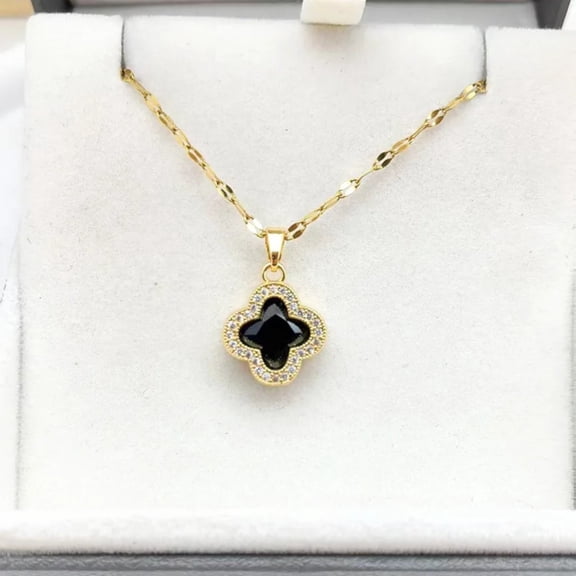 EON Gold Color Black Clover Necklace Women Trendy Fashion Jewelry
