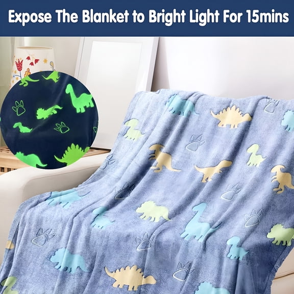 AUQ 2026 New Glow in the Dark Blanket Dinosaur Space Throw Blanket Gifts for Kids Soft Cozy Fluffy Luminous Plush Throw Blankets for Bedtime, Playtime, Movie Nights, Sleepovers, Gifts, Room Decor