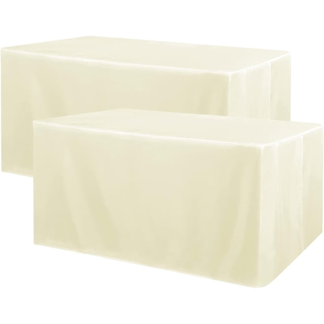 LAICAIW 2 Pack Table Clothes for 8 Foot Rectangle Tables-Water Resistant Washable Fabric Polyester Rectangle Table Cover Protector for Wedding, Banquet and Trade Shows, 96L x 30W Inches, Cream