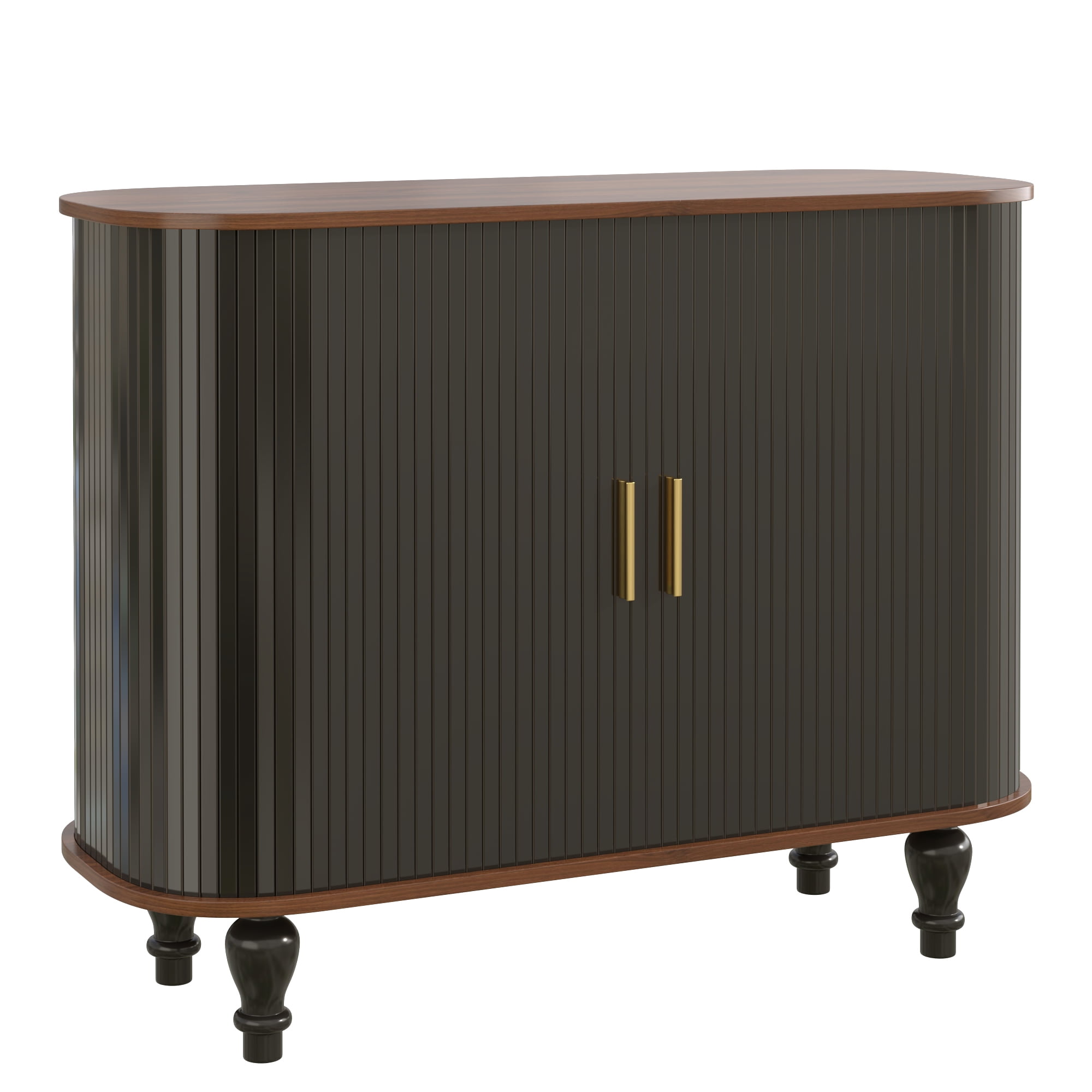 39" Fluted Liquor & Coffee Bar Cabinet with 6 Wine Racks and 3 Glass Holders, Bar Cabinet with A Large Storage Drawer, 4 Hidden Storage Space on the Side, Black