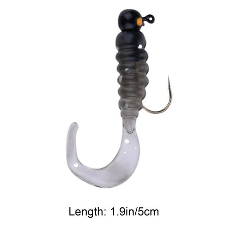 7Pcs Grub Lures Fishing Jigs Head Hooks Kit- Soft Plastic Grub Tail Worm Lure Bait Crappie Jigs Buster Tubes Baits for Bass Trout Saltwater Freshwater Fishing