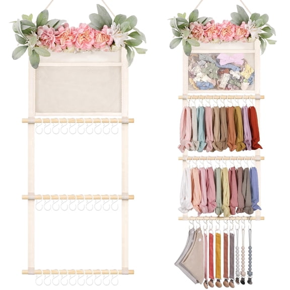 Headband Holder Hair Bows Organizer for Girls – Wall Mount Storage for Headbands, Hair Accessories, Girls Room Decor, Bedroom Organization