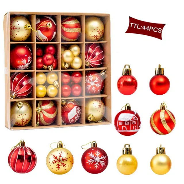 Christmas Ball Set Box 6cm/3cm Christmas Ball Christmas Tree Decoration Matte/Gloss Painted Eco-friendly Shatterproof PVC Plastic Ball Ornament Christmas Party Decoration Gift BoxStyle 2Nosize Gao Jinjia unisex