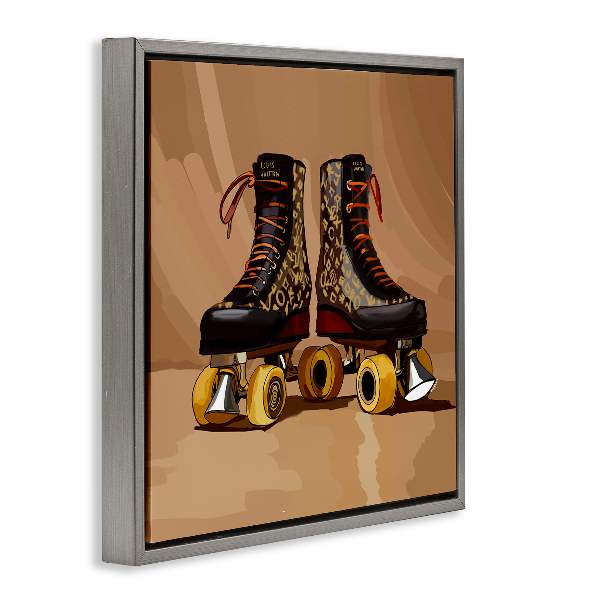 Stupell Industries Brown Roller Skates Sports Painting Gray Floater Framed Art Print Wall Art, 25 x 25