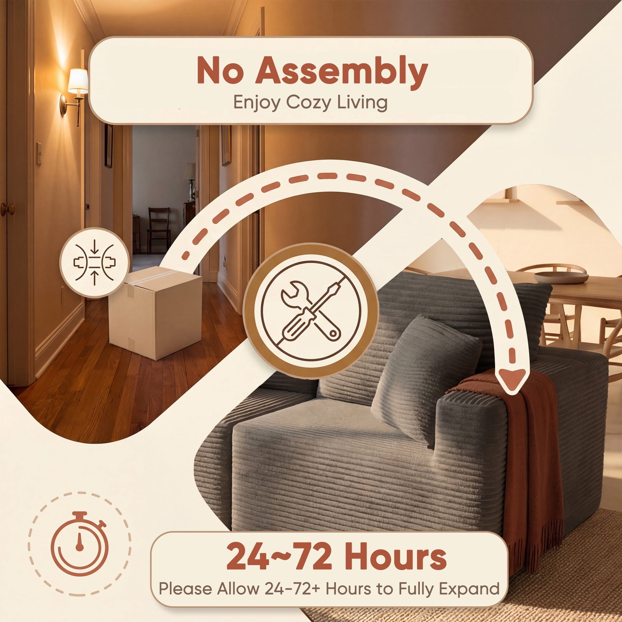 Homall 2-Seat Modular Corduroy Sofa, Sectional Couch with Convertible Modules, Modern Minimalist Sofa Set for Living Room, Freely Combinable Sofa Furniture, Grey