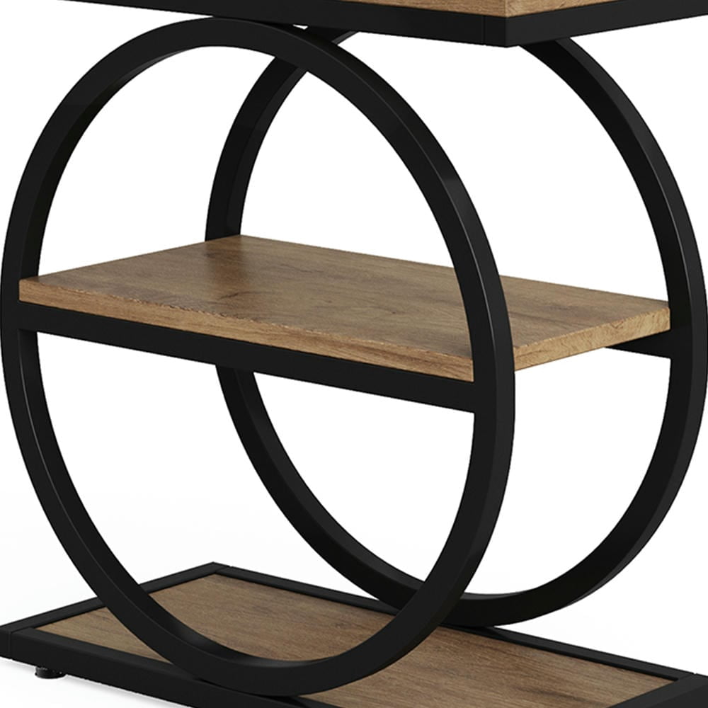Barara King Console Table, Entryway Table, Console Sofa Table, Display Shelf,3-Tier End Table, Industrial Sofa Side Table with Round Metal Frame, Beige