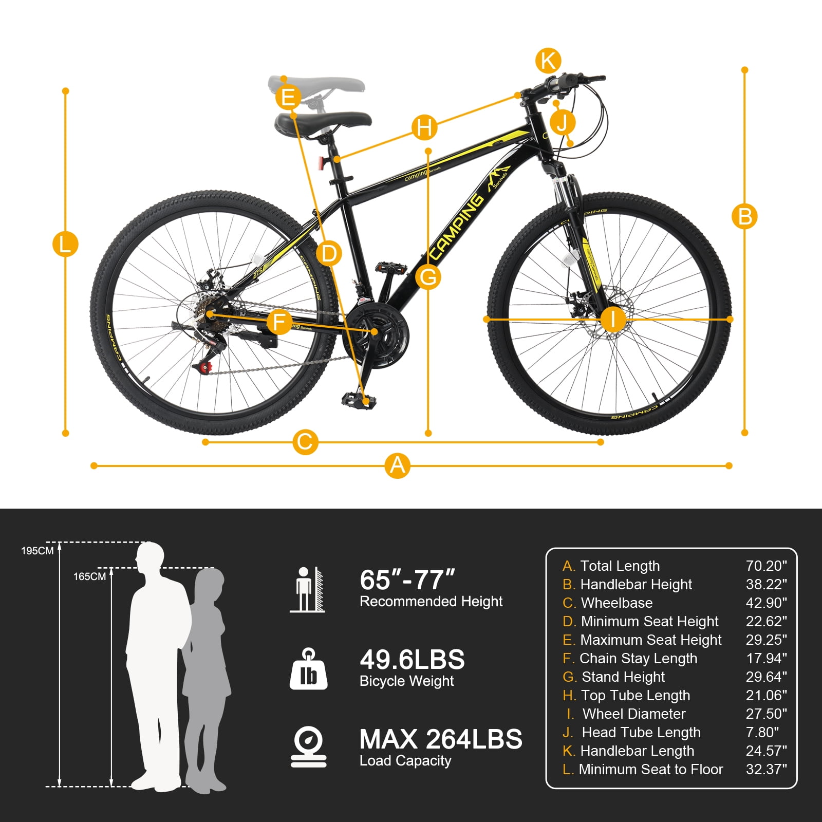 UBesGoo 27.5 inch Mountain Bike with 21-Speed, Dual Disc Brake, High-Carbon Steel MTB Bicycle, Yellow