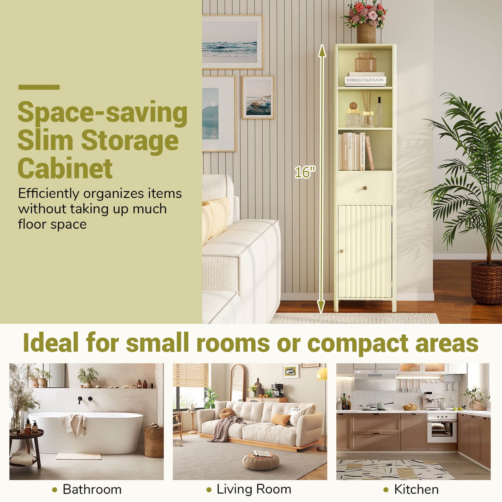 Costway 67” Tall Bathroom Cabinet with 3 Open Shelves, 1 Drawer, Adjustable Interior Shelf Off-white