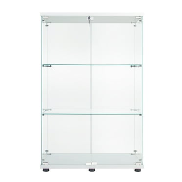 DeeHome Two Door Glass Cabinet Glass Display Cabinet with 3 Shelves, White