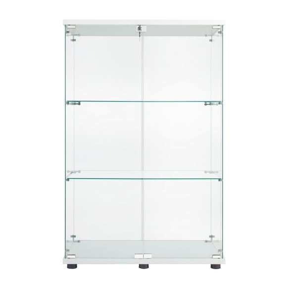 LiviNest Glass Display Cabinet with Lock & Shelves: Secure Showcase for Collectibles & Retail Display - White Modern Glass Cabinet with Adjustable Feet for Home & Store Use