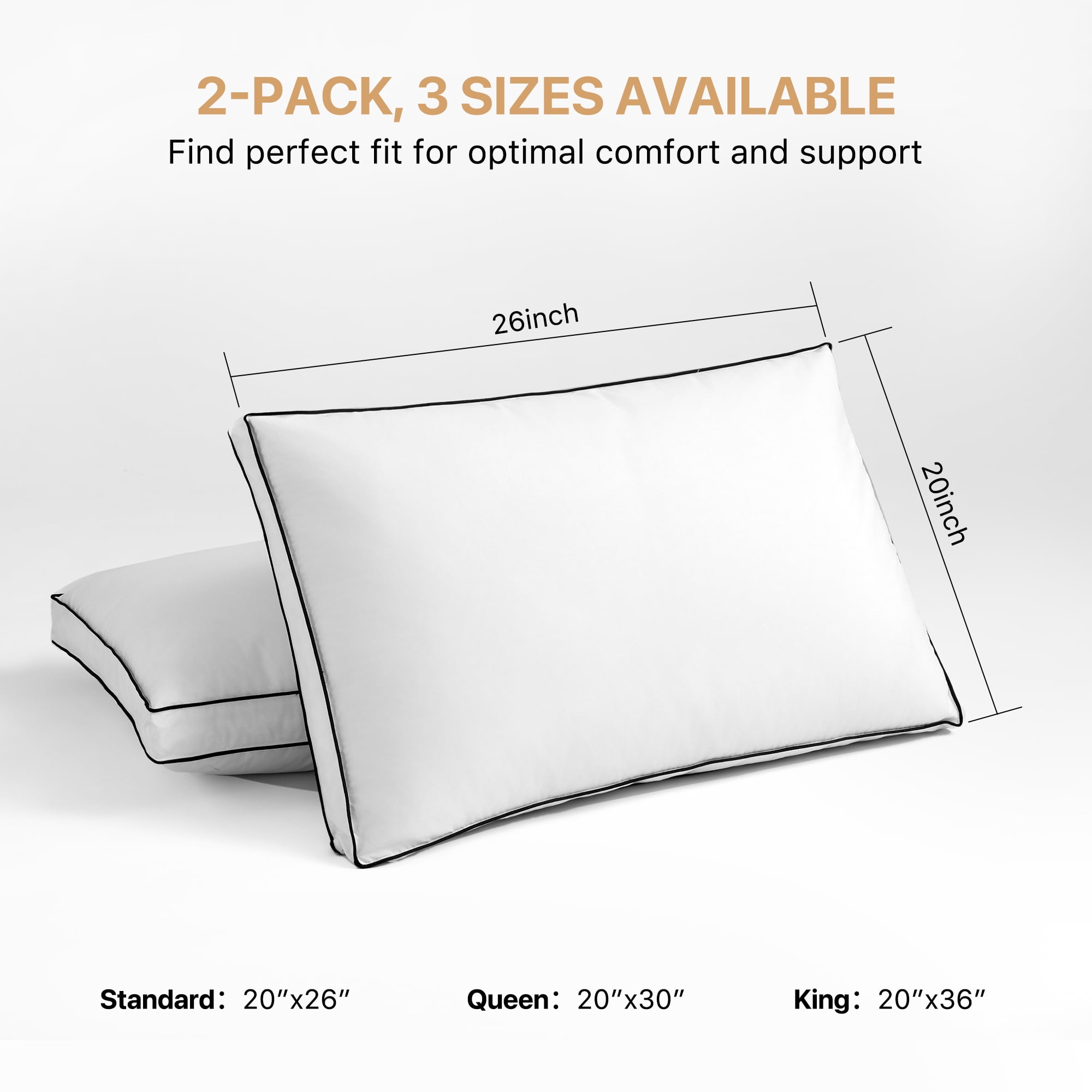 Howsheep Gusseted Feather Down Pillow Set of 2, Medium Firm Hotel Bed Pillows 2 Pack, Queen Size for Side Sleepers, 20 x 30 in
