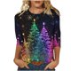 thumbnail image 1 of Camisetas de Navidad para Mujeres, 3/4 Manga Cuello Redondo Blusa con Estampado de Vacaciones, Top de Moda Casual, 1 of 9