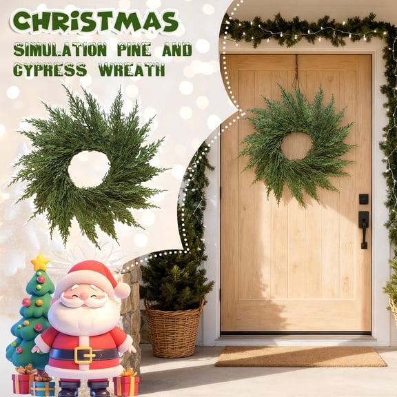 17.72 Inch Artificial Norfolk Pine Christmas Wreath, PE Lifelike Cedar Green Wreath, Indoor Outdoor Front Door Wall Holiday Wreath for Christmas Home Porch Decor