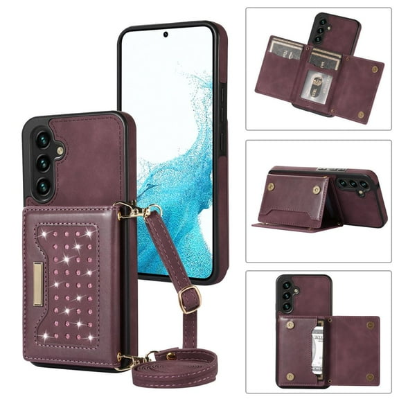 Haobuy Leather Crossbody Case for Samsung Galaxy S24 Ultra S24 Plus S24 Wallet Case with Strap RFID Blocking Flip Kickstand Case