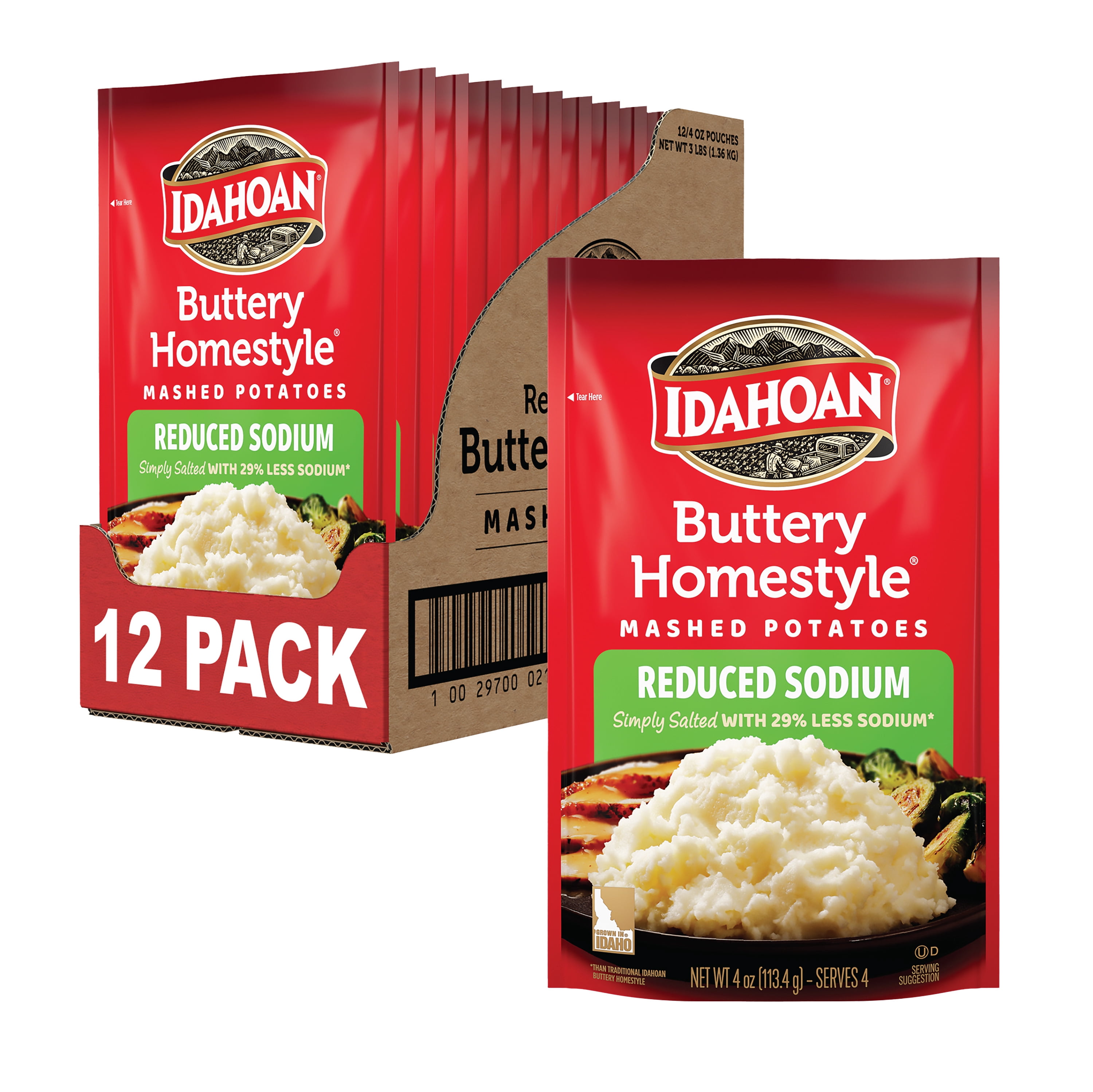 Idahoan® Buttery Homestyle® Reduced Sodium Mashed Potatoes, 4 oz (Pack of 12)