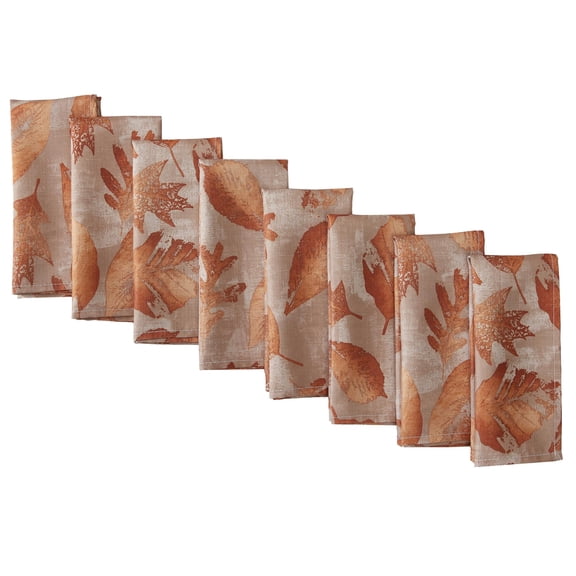 Newbridge Thanksgiving Autumn Taupe Metallic Foliage Set of 8 Napkins Fabric Napkins