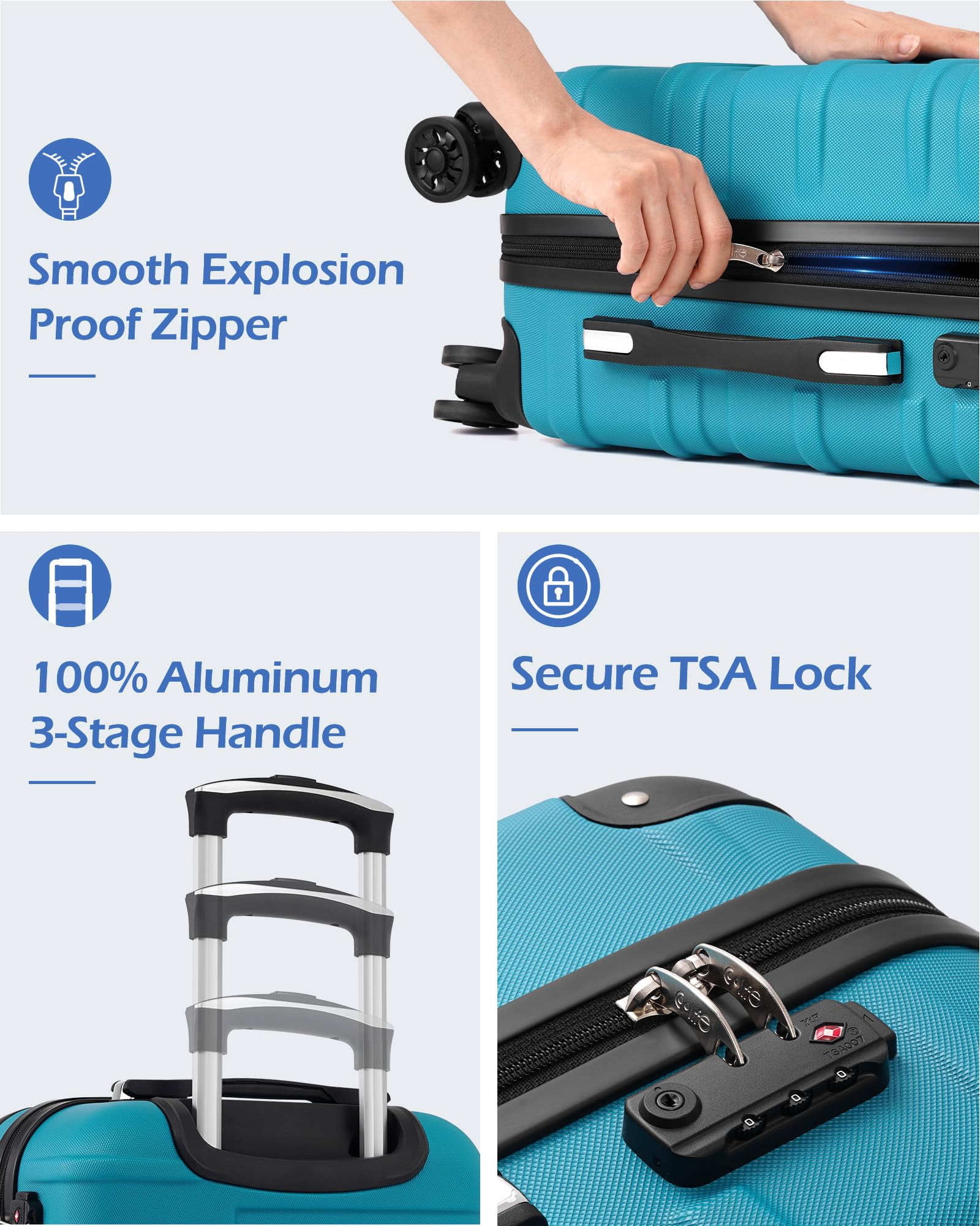 Coolife Hardside Carry-On Luggage with TSA Lock, Spinner Wheels, Telescopic Handle, Lightweight Suitcase (Champagne, S(20in_carry on))