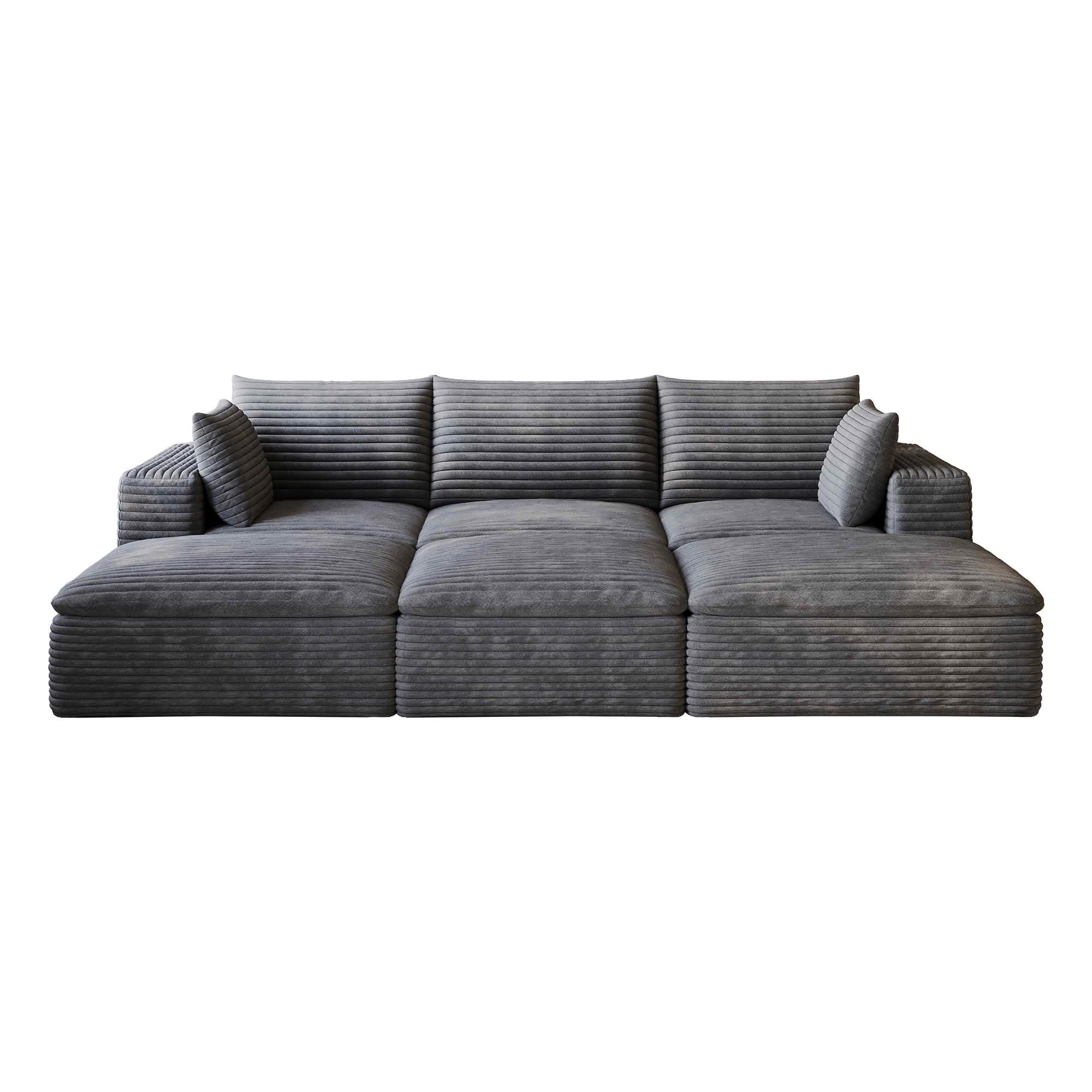 MAYEERTY 102.4 Inch Cloud Modular Sofa, Corduroy Deep Seat Couch with Double‑Layer Removable Cushions, No‑Assembly DIY Combination Sponge Sofa for Living Room Bedroom Conference Room Apartment