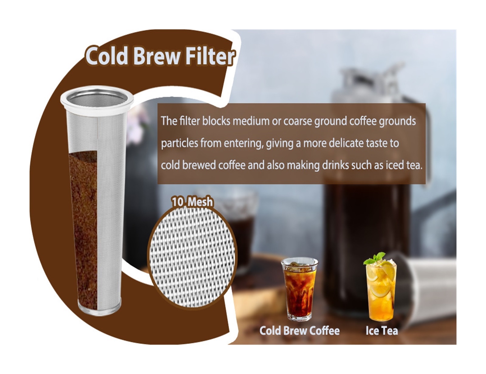Cold Brew Coffee Maker Pitcher 64 OZ - Glass Mason Jar with Stainless Steel Infuser Filter for Iced Coffee, Ice Tea, Brewed Making