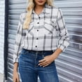 thumbnail image 5 of Otntypg Womens Plus Size Flannel Plaid Shirts Roll Up Long Sleeve Casual Collared Button Down Shacket Jacket Shirt Loose Blouse Top with Pockets White S, 5 of 8