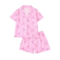 thumbnail image 3 of Afuyipoi Girls Homewear Set Button-Up Notch Collar Printed Short-Sleeve with Shorts,Pink 5-6T, 3 of 9