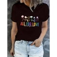 thumbnail image 1 of Camiseta de manga corta para mujer transpirable Moda de veranoWomen'S Floral Print T-Shirt - Casual Crew Neck Short Sleeve Tee with "All for Love" Slogan, Polyester Knit Fabric, Medium Stretch, 180g, 1 of 7