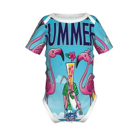 

Adobk Beach Flamingo Trio Print Baby Climbing Clothes Jumpsuit Rompers Classic Rompers Child Short sleeve Bodysuits-9M