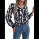 thumbnail image 1 of Camisa de Larga con Botones Geométricos para Mujer, Blusa Informal Ajustada con Cuello y Estampado Integral. y Negro L, 1 of 10