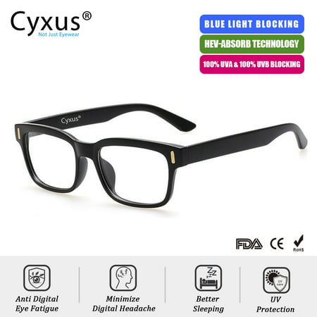Cyxus Blue Light Blocking Computer Glasses for Anti Eye Fatigue UV Relieving Headaches, Square Black Frame Gaming Eyewear