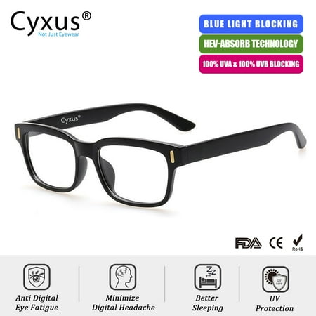 Eyewear Cocoons - Cyxus Blue Light Blocking Computer Glasses for Anti Eye Fatigue UV Relieving Headaches, Square Black Frame Gaming Eyewear for Men and Women