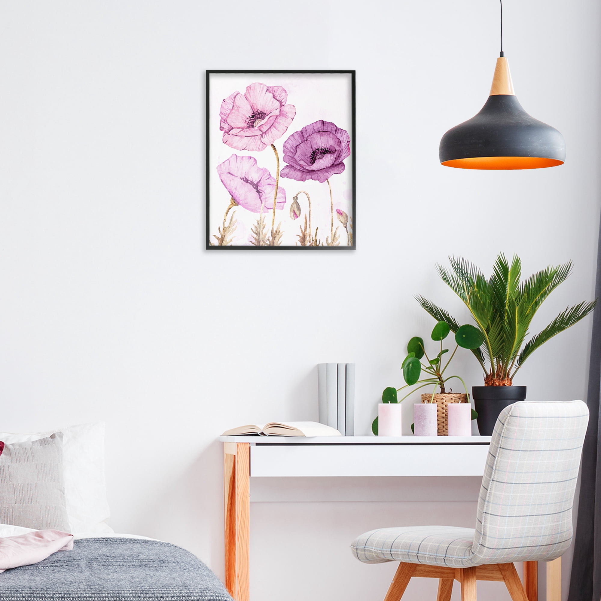 Stupell Industries Bright Poppies in Purple Black Framed Giclee Art, design by Kim Allen