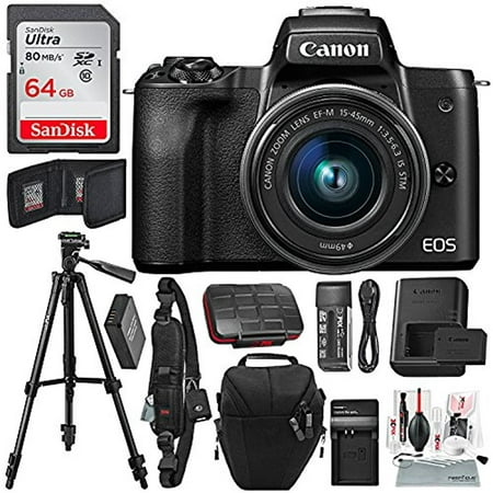 Canon EOS M50 Mirrorless Digital Camera with EF-M 15-45mm Lens (Black) and 64GB SD Card + Deluxe Photo Travel