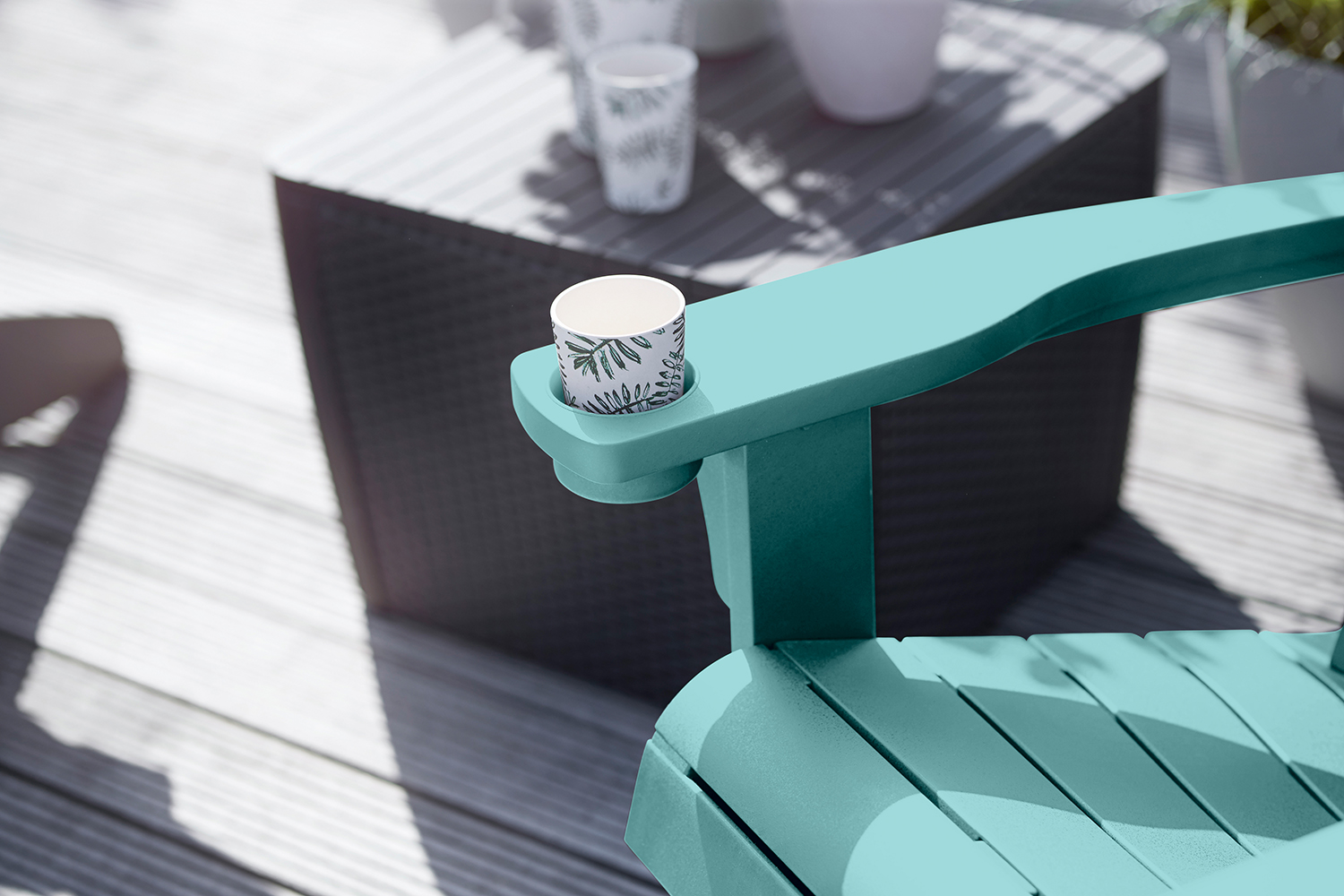 Keter Alpine Adirondack Resin Outdoor Furniture Chairs with Cup Holder Perfect for Patio Seating, Teal