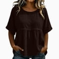 thumbnail image 2 of QUNYINEY Cotton Linen Casual T Shirts for Women Short Sleeve Summer Crew Neck Tops Pleated Solid Loose Fit Pullover Shirts, 2 of 6