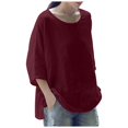 thumbnail image 2 of Cuoff Blouses for Women Casual Solid Color Loose Cotton Linen Medium Sleeve Large Size Womens Tops Wine S, 2 of 5