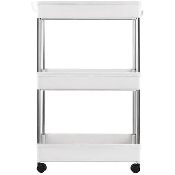 3-Tier Storage Cart, Bathroom Rolling Utility Cart, Storage Organizer Shelf Rack, Mobile Shelving with 3 Storage Baskets for Kitchen, Living Room, Bathroom, Laundry Room