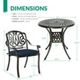 thumbnail image 6 of VIVIJASON 3-Piece Patio Furniture Dining Set, All-Weather Cast Aluminum Outdoor Bistro Set, Include 2 Chairs, 2 Cushions and 30.8" Round Table w/Umbrella Hole for Balcony, Backyard, Navy Blue Cushion, 6 of 7