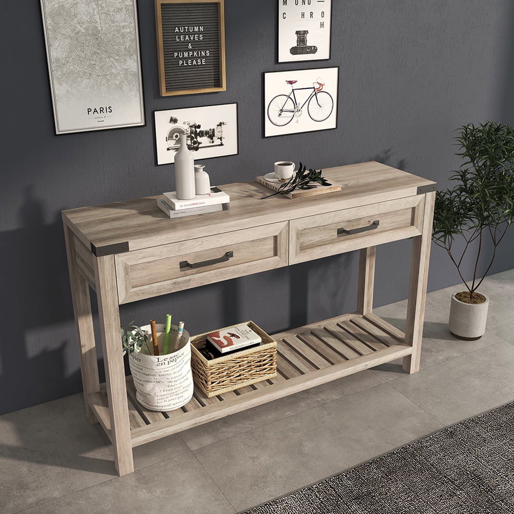 Kadyn 47 Inch Wide Console Table, Particle Boards Compact Console Table with Drawers and Shelf, Entry Sofa Table for Living Room, Gray Kadyn 47 Inch Wide Console Table, Particle Boards Compact Console Table with Drawers and Shelf, Entry Sofa Table for Living Room, Gray