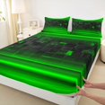 thumbnail image 4 of jejeloiu Grid Geometric Design Full Size Sheets For Kids,Green Neon Striped Check Bed Sheets For Boy,4pcs, 4 of 6