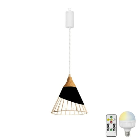 

FSLiving Dimmable Hanging Light with Rechargeable Battery Operated LED RGB Bulb Semi-Hollow Black Shade Modern Style Pendant Light Color Changing Timing Lamp for Bar Party Courtyard Camping - 1 Lamp