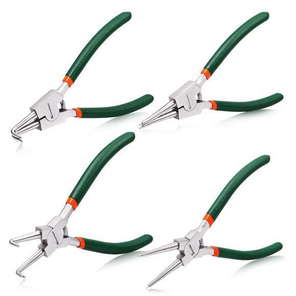 SPEEDWOX 4 Pcs Circlip Pliers Set, 7-Inch Internal External Snap Ring Pliers, Tip Diameter 0.07 Inch, Straight and Curved Jaws for Ring Remover Retaining